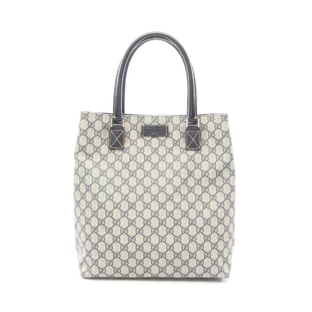 Gucci GG Plus Tote Bag Canvas Leather Beige Cream Navy Blue